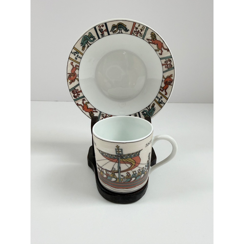 Limoges France Tapisserie de Bayeux Demitasse Cup Saucer Viking Ship